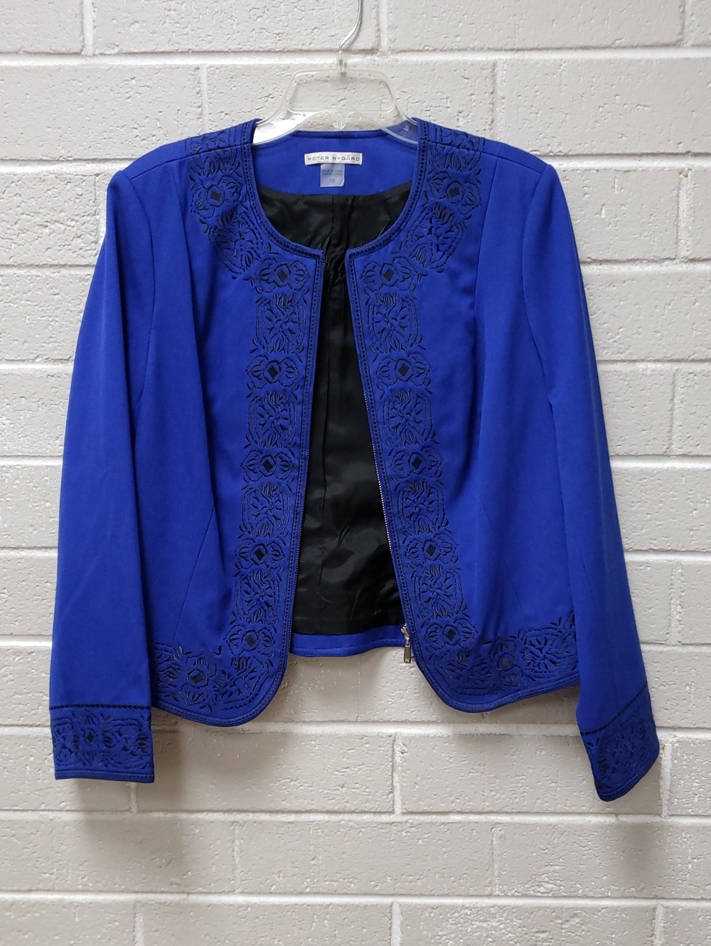 Peter Nygard Cobalt Blue Embroidered Zip Front Blazer